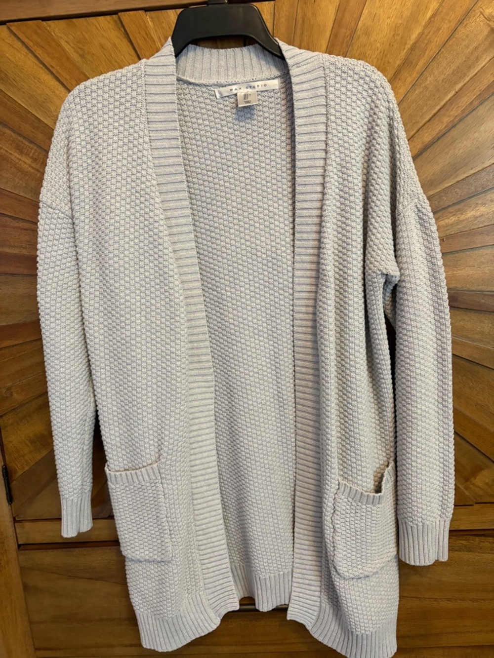 Max Studios Light Gray Open-Front Textured Cardigan